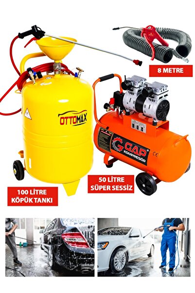 OTTOMAX OttomaxPro Oto Yıkamacılara ve Galericilere Özel Set 100 Litre Köpük Tankı 50 Litre Sessiz Kompresör