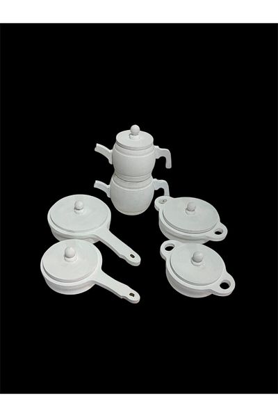 Özka Hobi Ahşap Ozka Hobby White Painted Pot and Pan Set