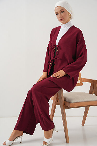 Bigdart Γυναικείο Λινό Κιμονό Σετ Διπλό 6727 - Claret Red