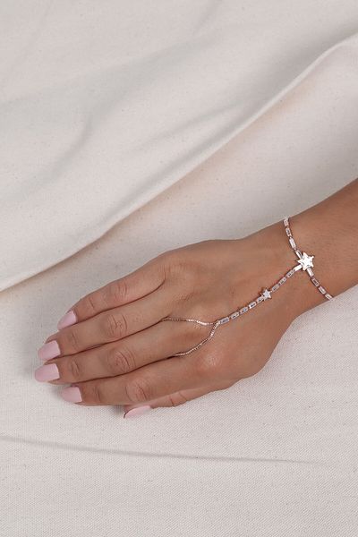 Süspüs Accessories Star Figure Baguette Stone Gold Color Şahmeran