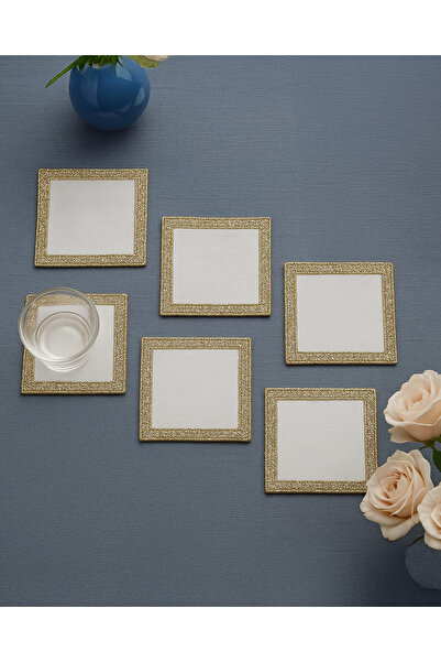 Teksev Cadru de aur 6 bucăți din lenjerie de in, cafea, prezentare pentru coc...