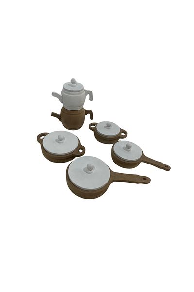 Özka Hobi Ahşap Ozka Hobby White Painted Pot and Pan Set