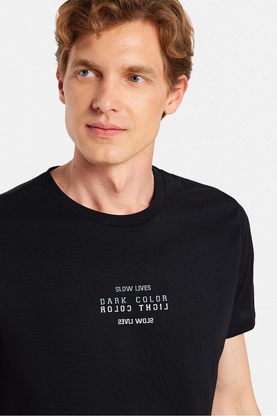 Tudors Ανδρικό T-shirt Slim Fit Slim Fit 100% βαμβακερό μαλακό μπλουζάκι με εμπριμέ μαύρο Crew