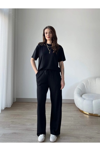 Patreon FEKETE Női modál szövetből készült rövid ujjú tréningruha szett