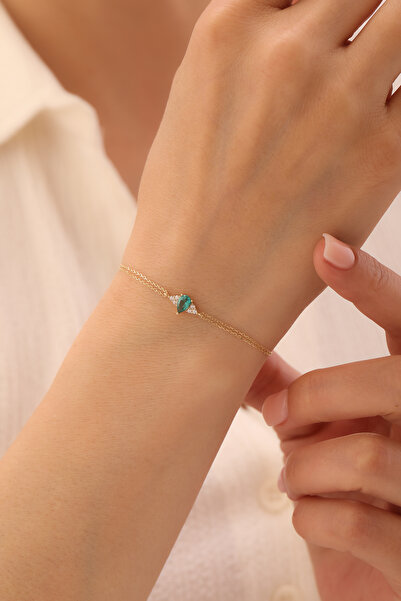 YAVUZ KUYUMCULUK 14 Ayar Altın Üçgen Zümrüt Taşlı Bileklik