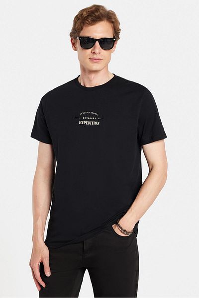 Tudors Ανδρικό T-shirt Slim Fit Slim Fit 100% βαμβακερό μαλακό μπλουζάκι με εμπριμέ μαύρο Crew