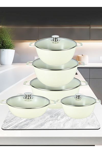 X SPRING 10-PCS Granite Non-stick Cookware Set,Scald-proof Handle,Suitable for multiple people(Beige)