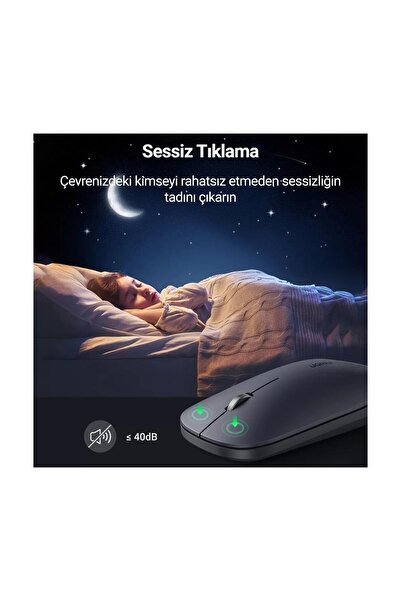 Ugreen 2.4Ghz Sessiz Tuşlu Kablosuz Optik Mouse, Gri, 90373