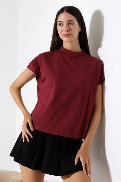 Endies Stand Collar Cotton T-Shirt 19588 Bordo
