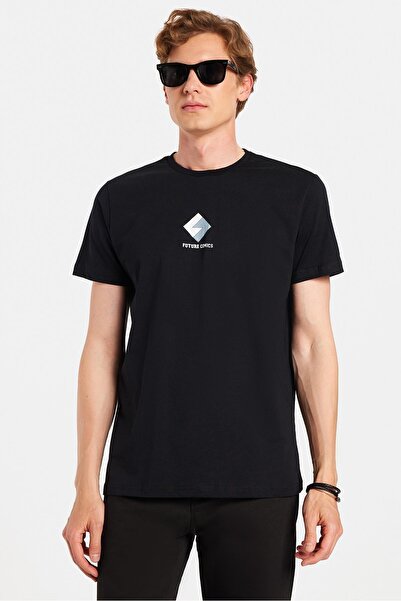 Tudors Ανδρικό T-shirt Slim Fit Slim Fit 100% βαμβακερό μαλακό μπλουζάκι με εμπριμέ μαύρο Crew