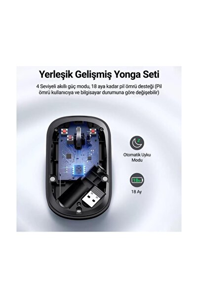 Ugreen 2.4Ghz Sessiz Tuşlu Kablosuz Optik Mouse, Gri, 90373
