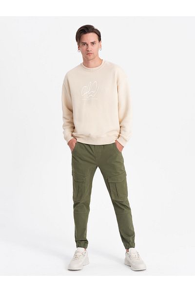 OMBRE Herren JOGGERS Hose mit Cargotaschen - oliv V18 P886 XL
