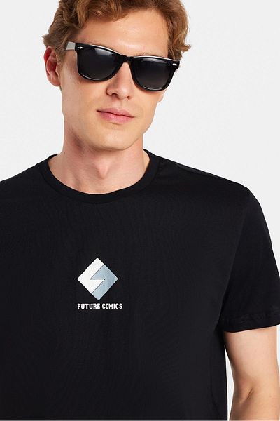 Tudors Ανδρικό T-shirt Slim Fit Slim Fit 100% βαμβακερό μαλακό μπλουζάκι με εμπριμέ μαύρο Crew