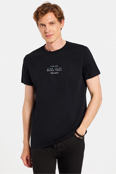 Tudors Ανδρικό T-shirt Slim Fit Slim Fit 100% βαμβακερό μαλακό μπλουζάκι με εμπριμέ μαύρο Crew