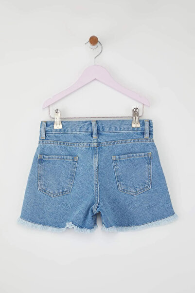 ASL GOLF CLUB KOPYA - Mavi Kız Çocuk Denim Şort Yıldız Detaylı, Rahat ve Şık Yazlık Şort 3-14 YAŞ