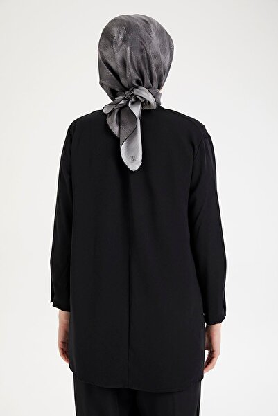 Armine TREND ARMİNE TREND Kolları Düğmeli Taş Desenli Tunik-Siyah 25YT443