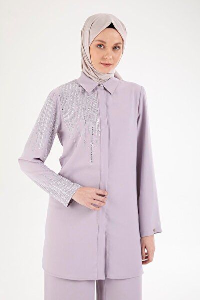 Armine TREND Armi̇ne Trend Stone Detailed Shirt Collar Double Suit-Lilac 25Yt602