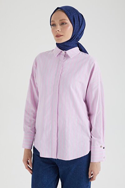Armine TREND Armi̇ne Trend Shirt Collar Buttoned Side Snap Detail Tunic-Pink 25Yt4103