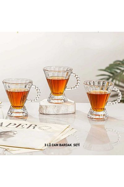 LEONEV Triple Bead Handle Glass Cup
