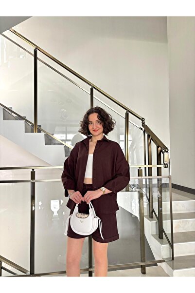 Sude Kızanlıklı Σετ πουκάμισο και σορτς από ακατέργαστο λινό