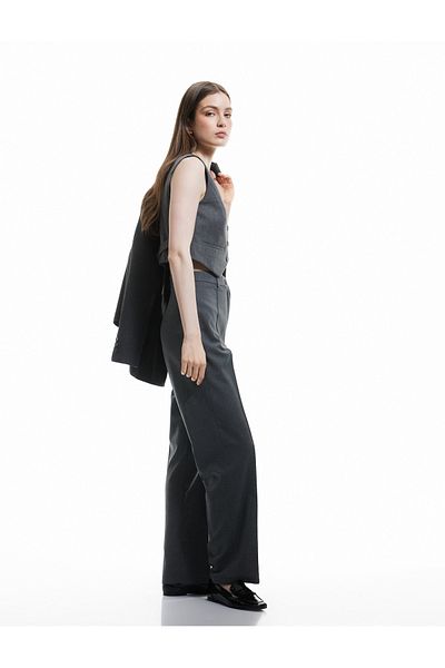 Koton Kt - Standard Waist Straight Wide Leg Fabric Trousers with Pockets