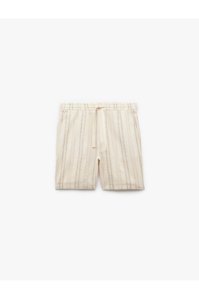 Koton Cotton Striped Bermuda Shorts with Pocket Detail and Lace-Up Waist