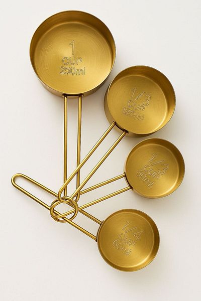 Qerhome Set of 4 Metal Handle Gold Touch Premium Measuring Spoons