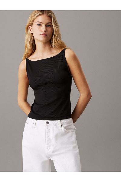 Calvin Klein Women Black Logo Elastic Open Back Top