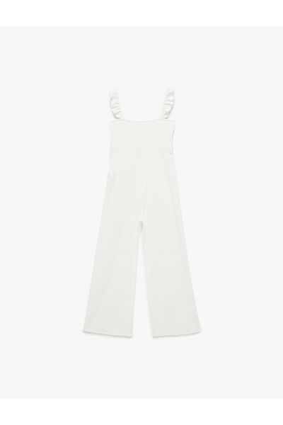Koton Wrapped Fabric Lace Boredeli Ruffle Detailed Lined Square Neck Strap Jumpsuit
