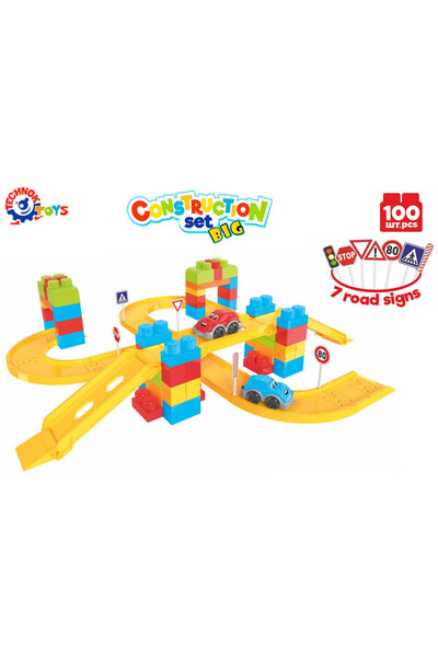 TechNokta Set de 100 de cuburi de construcție, pistă de mașină, TechnoK