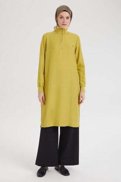 Armine TREND Armi̇ne Trend Half Zip Sleeves and Ribbed Collar Tunic-Olive-25Yt433
