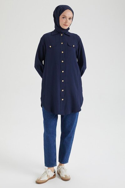 Armine TREND Cep Detaylı Düğmeli Tunik-Lacivert 25YT4145
