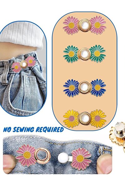 Shisa Jewel 1 çift (Bir tarafta ayarlanabilir pantolon)Bel düğme Pembe papatya kot pantolon, etek için uygun(81)