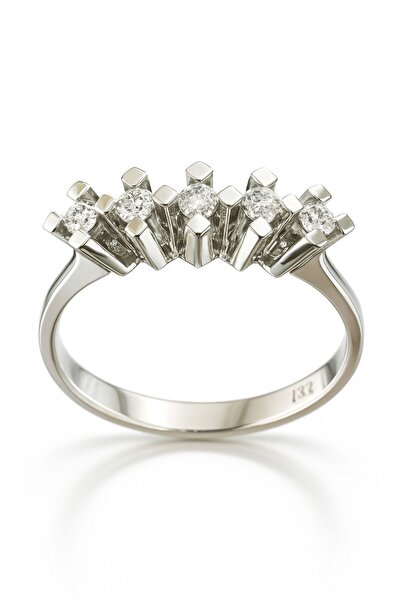 Tuğrul Kuyumculuk JTR Sertifikalı 8 Ayar Beyaz Altın 5 Taşlı Pırlanta Yüzük –...