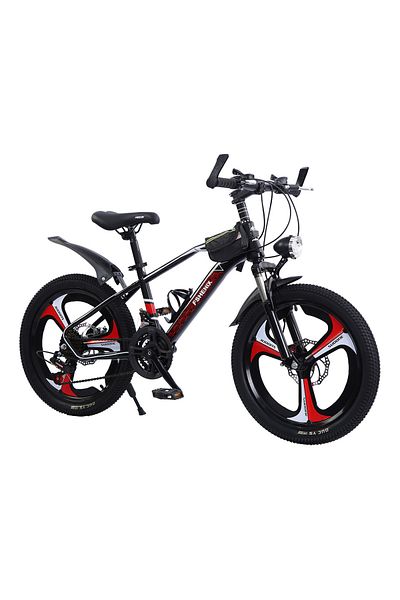KidLe 22 Inch Kids Mountain Bike Dual Disc Brake, Bicycle with Headlight for 8-12-15 Years Boys and Girls