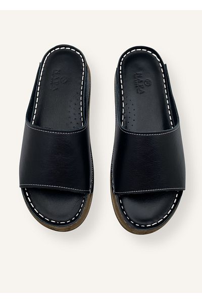 N Napa Shoe Black Color Orthopedic Sole Genuine Leather Women's Slippers
