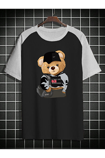 nux.boutique تيدي بير - تي شيرت رياضي رائع مطبوع من القطن العضوي باللون الأسو...