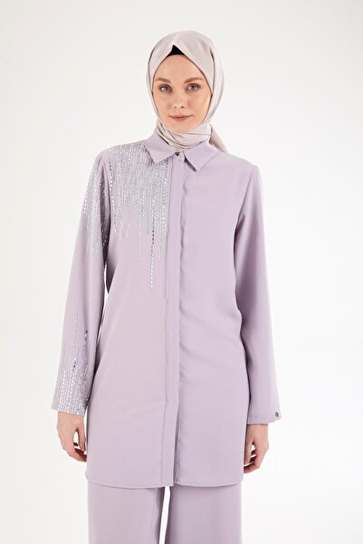 Armine TREND Armi̇ne Trend Stone Detailed Shirt Collar Double Suit-Lilac 25Yt602