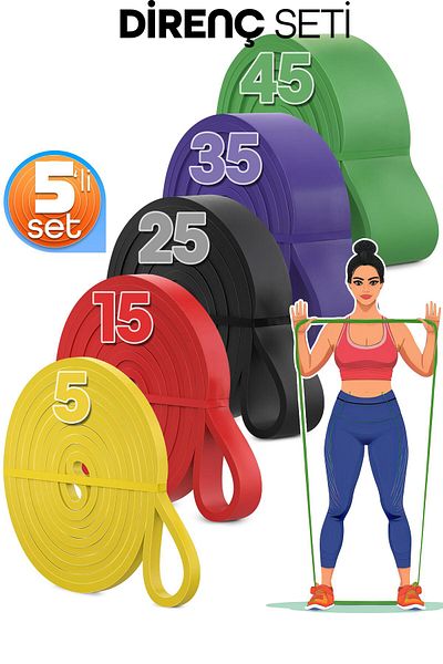 Venenon 5+15+25+35+45 kg Set of 5 Barfiks Rubber Gym Resistance Band Training Muscle Building Band 5 Sizes