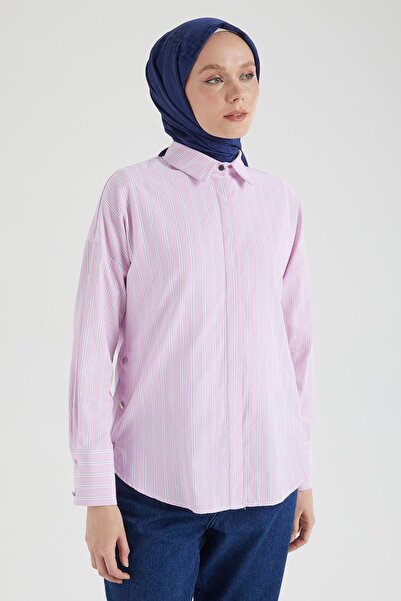 Armine TREND Armi̇ne Trend Shirt Collar Buttoned Side Snap Detail Tunic-Pink 25Yt4103