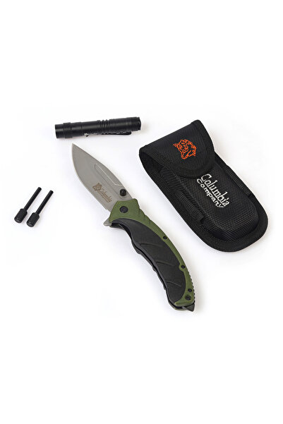 Columbia Company Paracord El Feneri Magnezyum Çubuğu Kılıflı Kamp Seti Haki