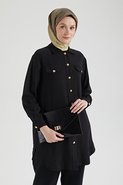 Armine TREND Cep Detaylı Düğmeli Tunik-Siyah 25YT4145