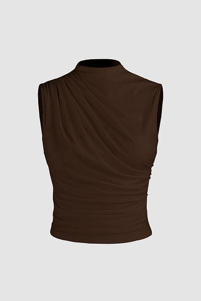 World Fashion Trends 6071 Αμάνικη μπλούζα με κορδόνι σε καφέ χρώμα