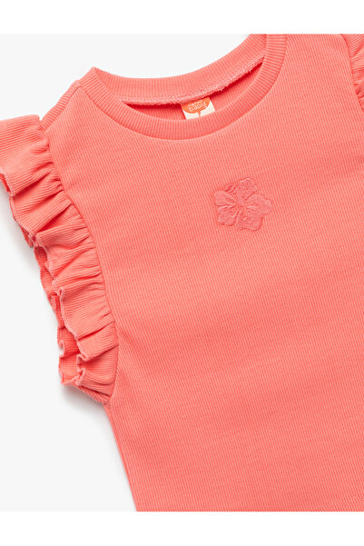 Koton Çiçek İşlemeli Fırfırlı Kolsuz Bisiklet Yaka Kaşkorse Atlet