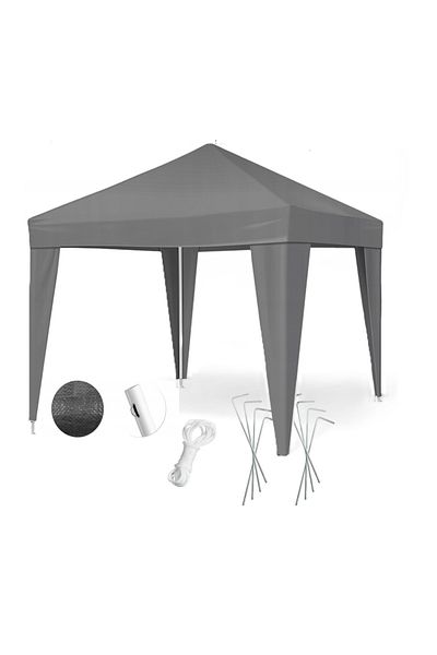 zola Garden pavilion/tent, 3 x 3 x 1.9 m, waterproof, steel frame, polyethylene, dark grey