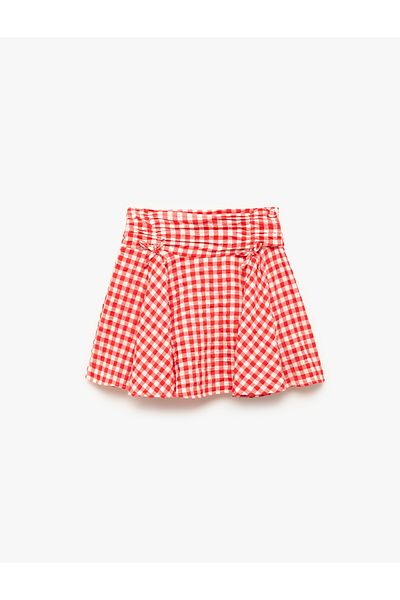 Koton Bow Detailed Flounced Gingham Skirt