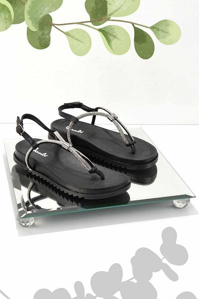 Bambi Black Lame Women's Sandals K05197110209