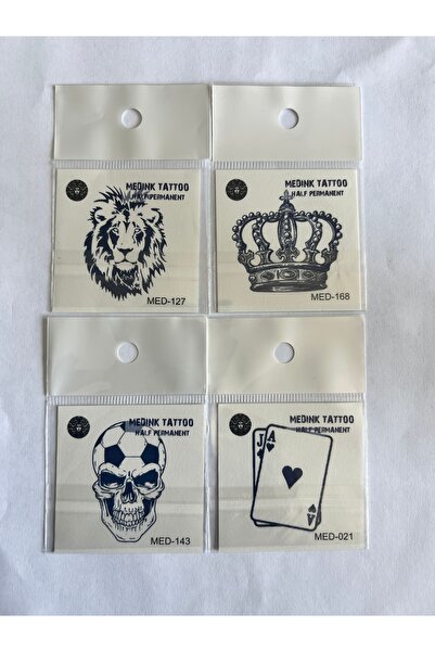 Airbrush Tattoo Aslan 4 Adet Birden Minimal 3 Hafta Kalıcı Geçici Dövme Seti