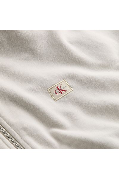 Calvin Klein Women Chalk Woven Label Zip-Through Hoodie
