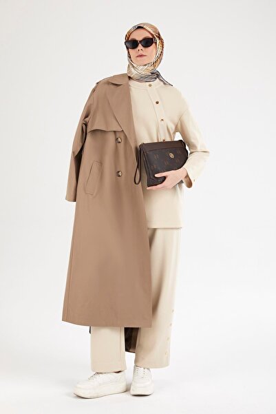 Armine TREND Yakadan Düğme Detaylı Pantolonlu İkili Takım-Bej 25YT615